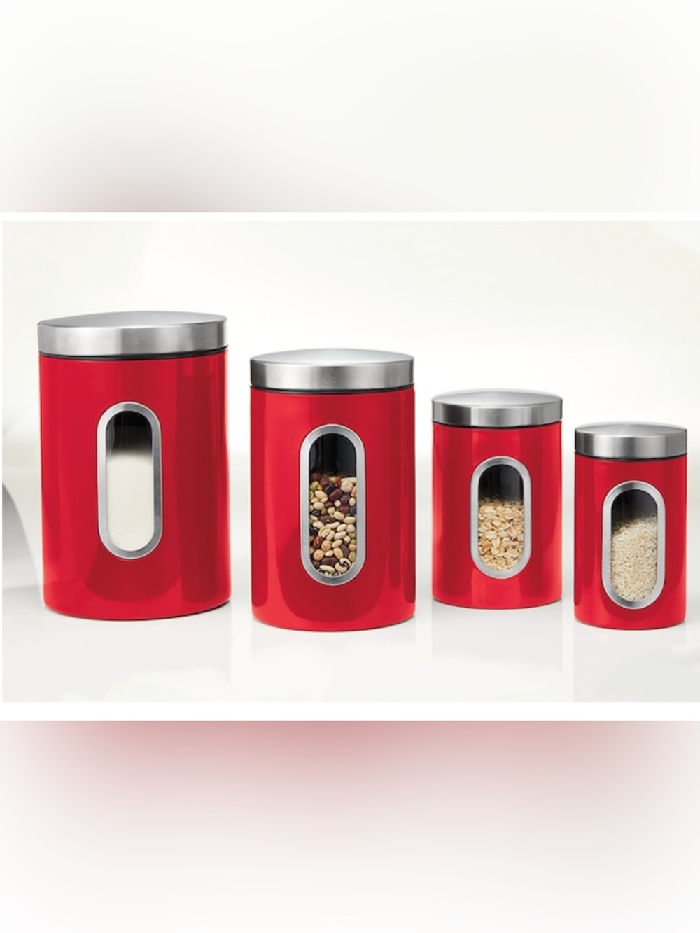 Red Stainless Steel Nesting Canister with Window - Home Kitchen